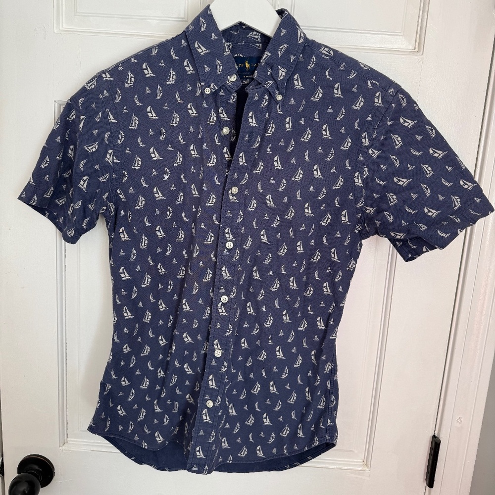 Men's Ralph Lauren Sailboat Short Sleeve Button Down Shirt in Navy